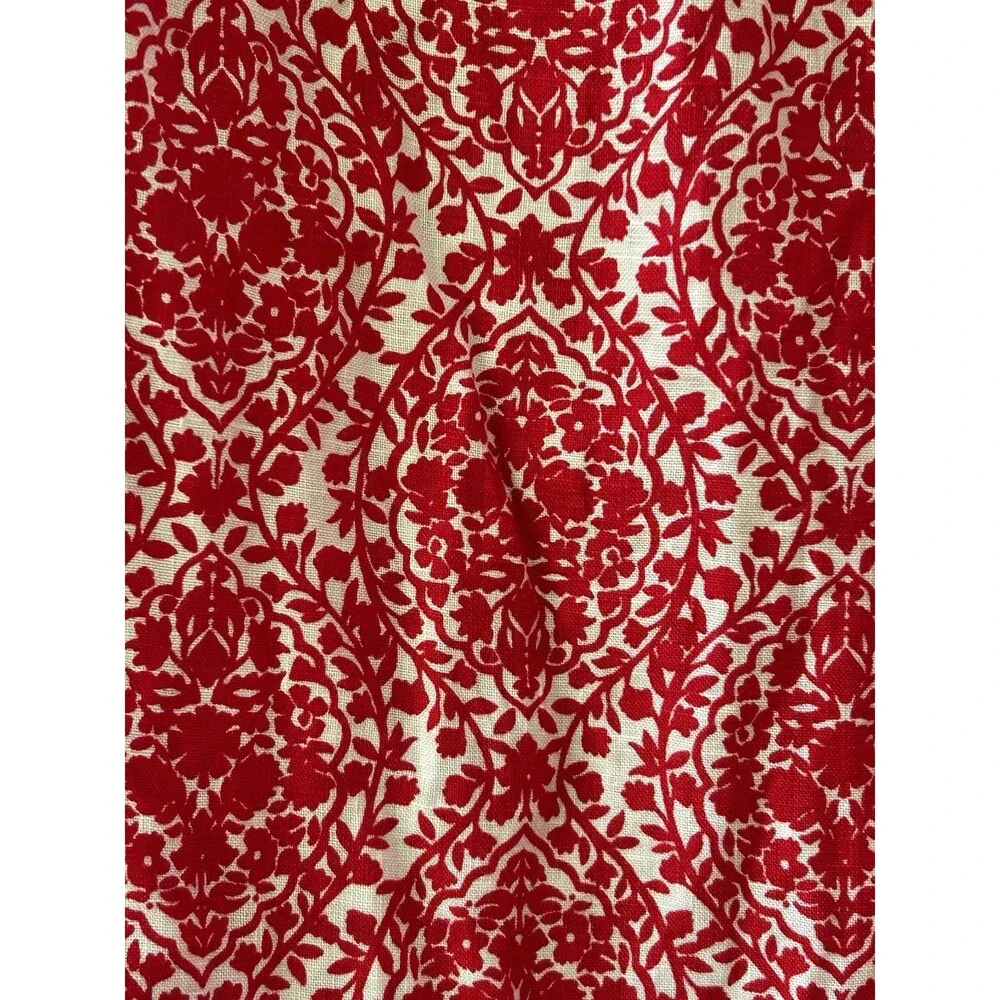 Boden 100% Linen Red White Damask Floral Dress Size 4 Puff Sleeve Short Garden